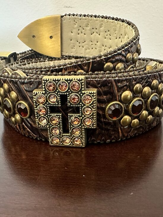 Women’s Brown Western Studded Belt, LeatherAdjustable Brass Buckle, Size L main image 13